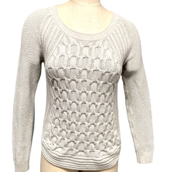 Max Studio 100% Cotton Mixed Knit Pattern S M Pullover Sweater Light Beige #235K - Picture 1 of 6
